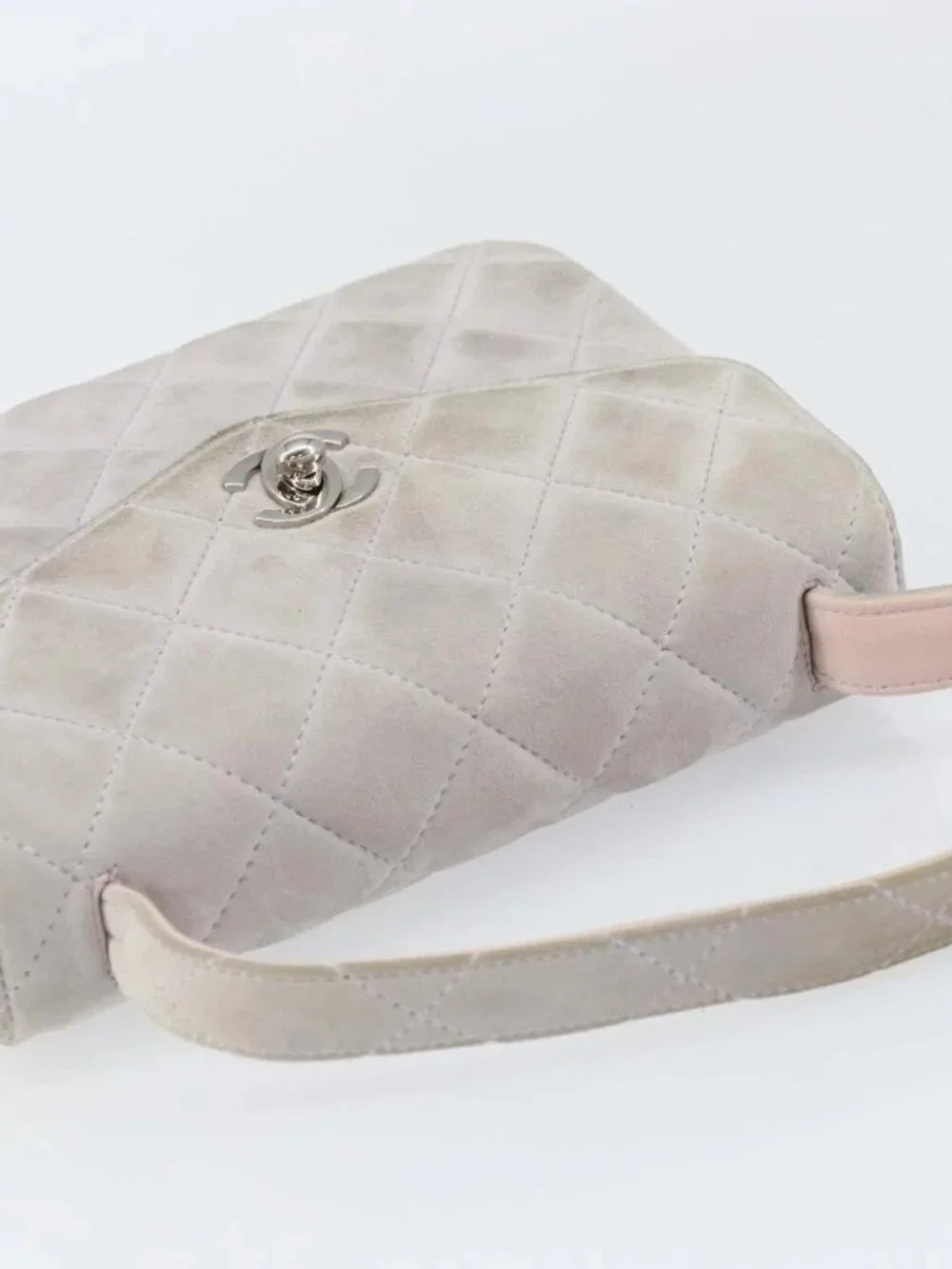 CHANEL Matelasse Hand Bag Suede Purple Silver CC Auth 158159